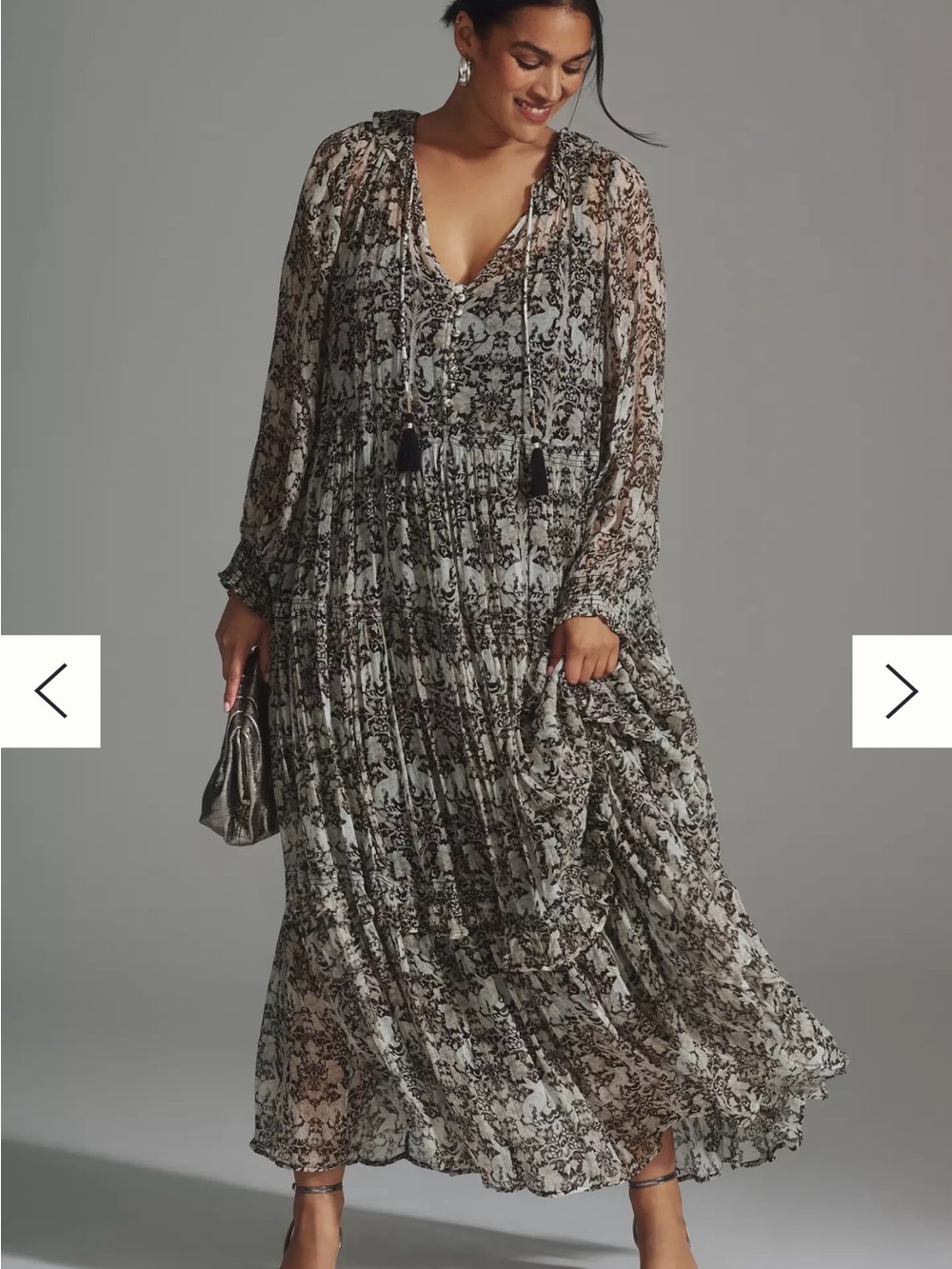 Anthropologie The Marais in Black White Rabbit Print Chiffon Maxi Dress Large - Picture 2 of 12